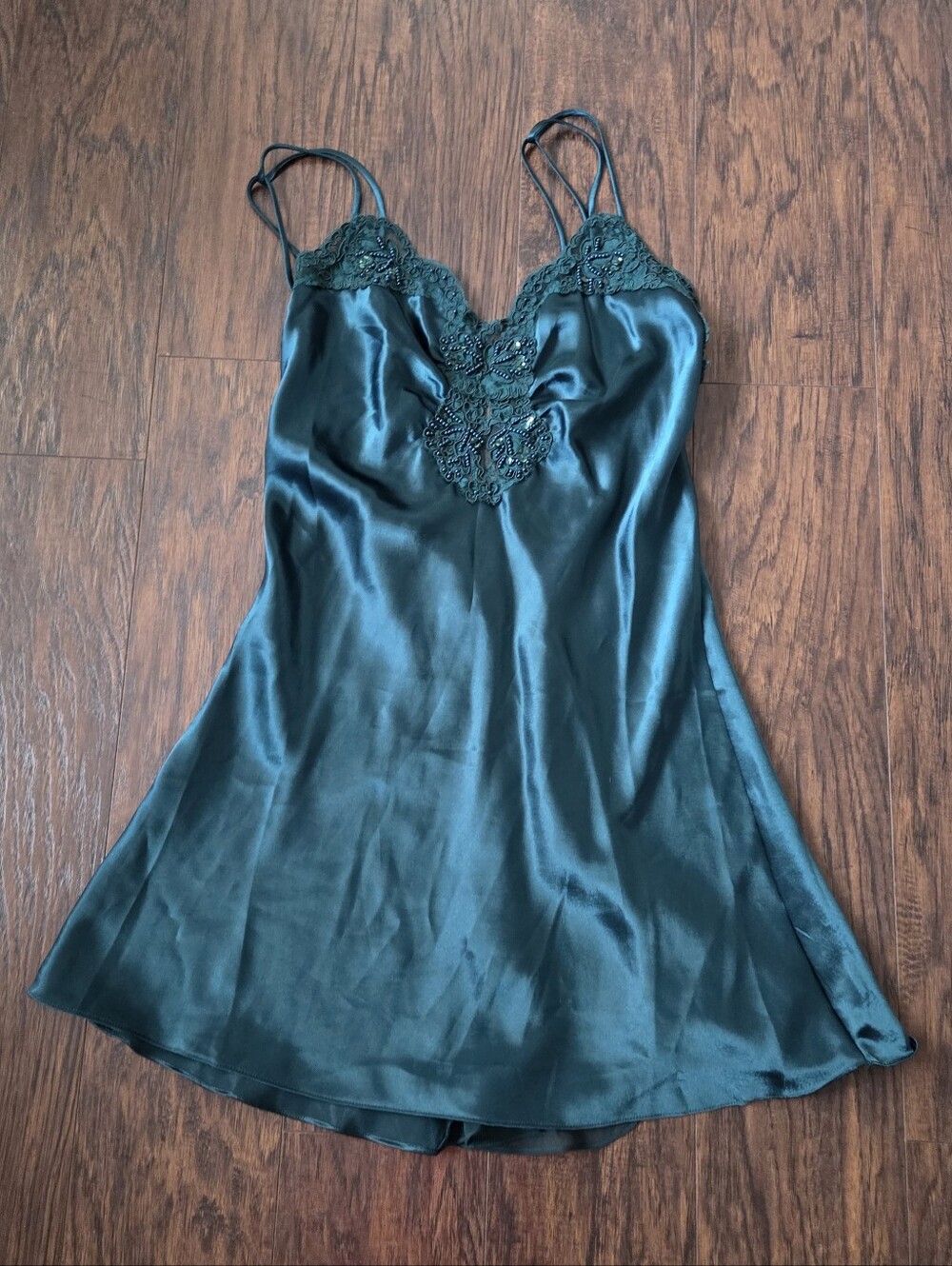 Victoria's Secret Teal Satin Lace Slip Dress